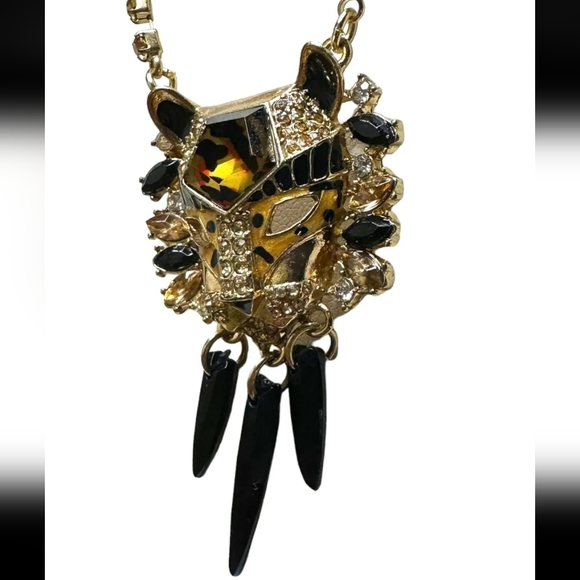 New Vintage! BETSEY JOHNSON Hollywood Glam Tiger Leopard Head Pendant Necklace. - Picture 7 of 11